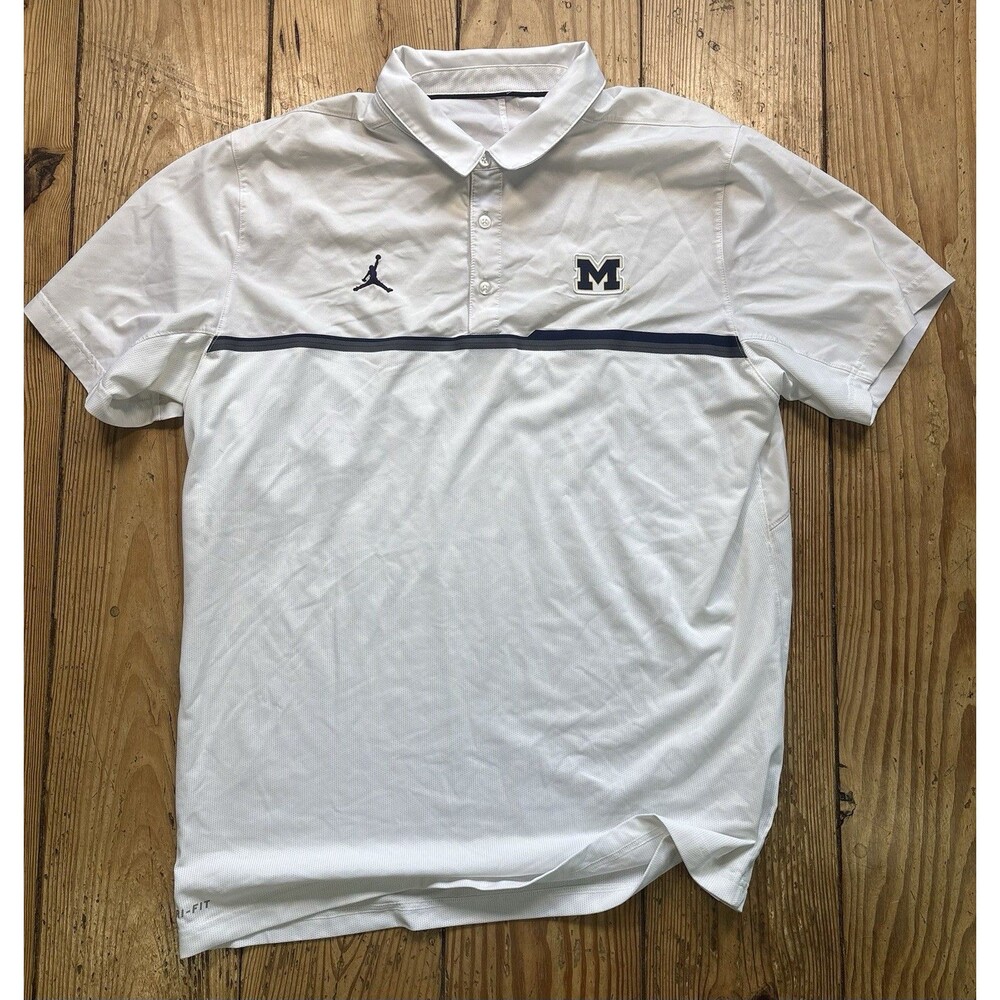 Michigan Wolverines Shirt Mens XL Nike Jordan Polo Performance Football White